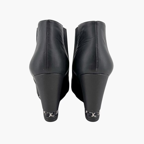 Chanel CC Black Leather Pointed Chain Wedge Ankle Boot Bootie Size 39.5 US 8.5-9 - Picture 7 of 16